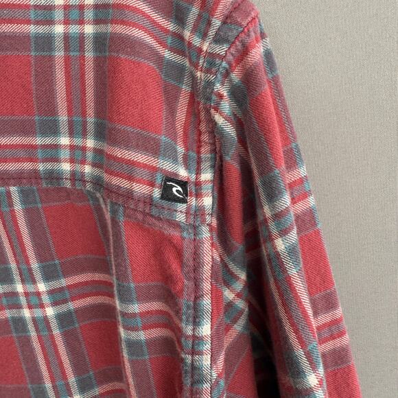 Mens Rip Curl plaid button up shirt - red - blue - casual - Christmas - size XL - Picture 6 of 9